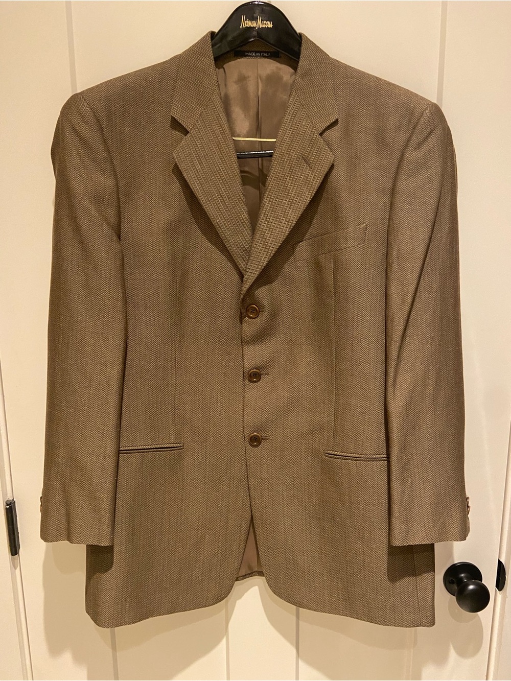 Armani Collezioni Men's Brown Textured Herringbone Three-Button Blazer